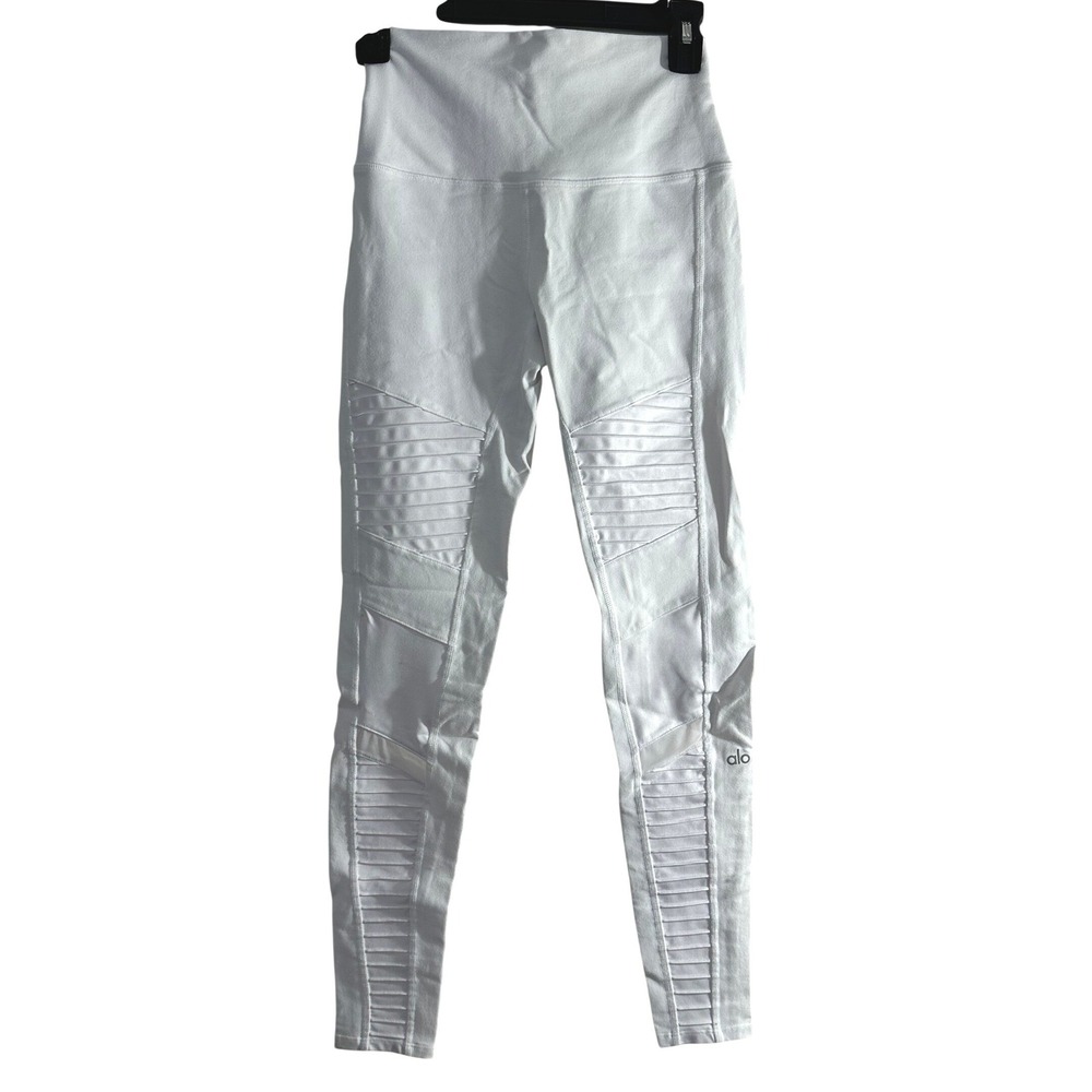 Alo Yoga Womens High-Waist Moto Leggings White Mesh Quilted Size S W5494R